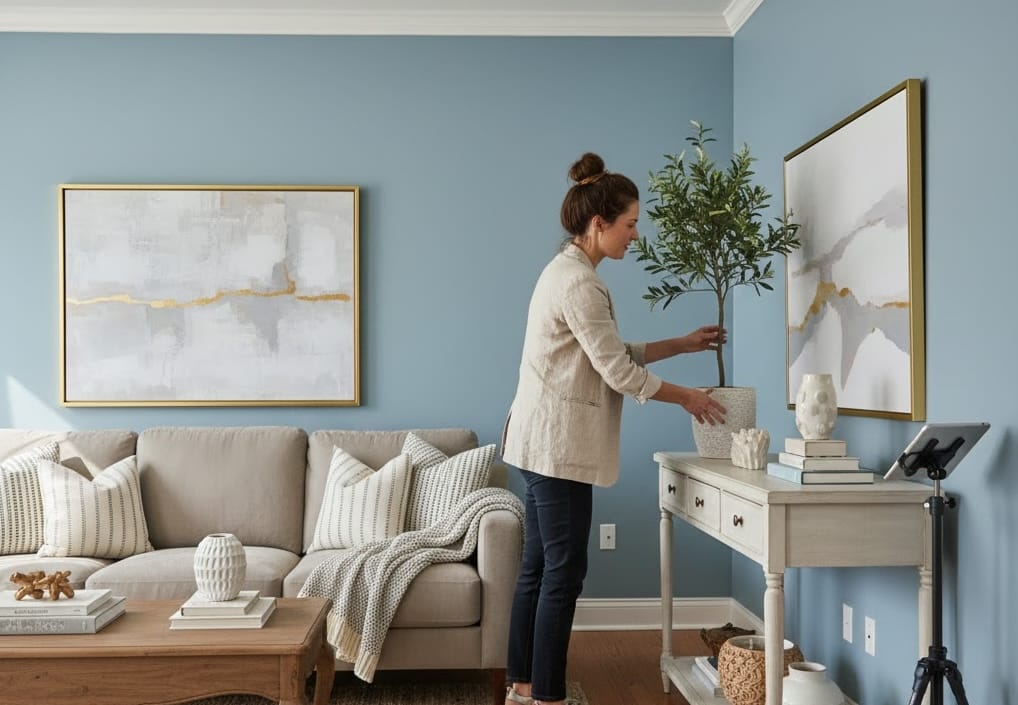 Woman staging a house for sale