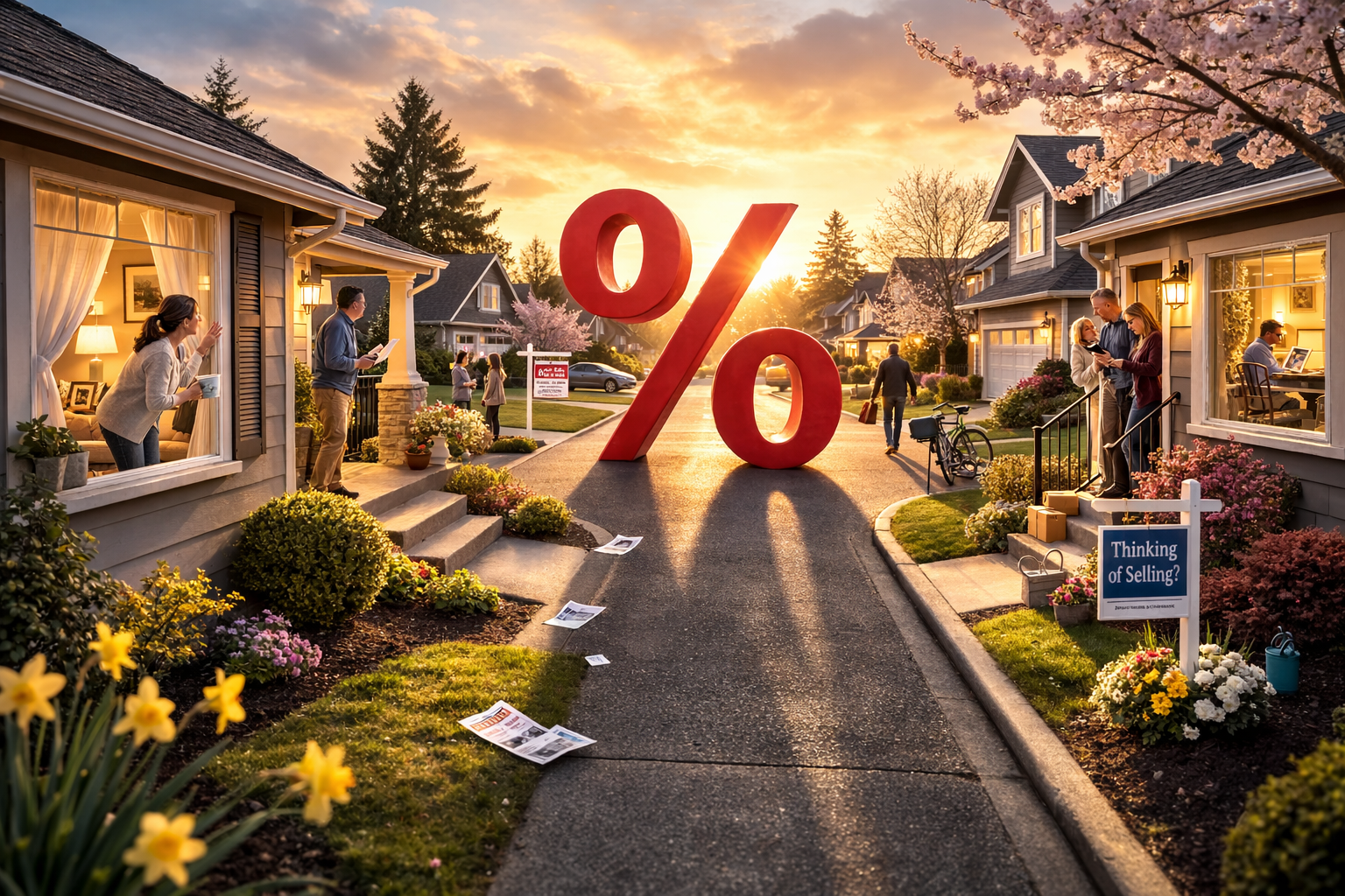 A percentage sign in the street of a residential area