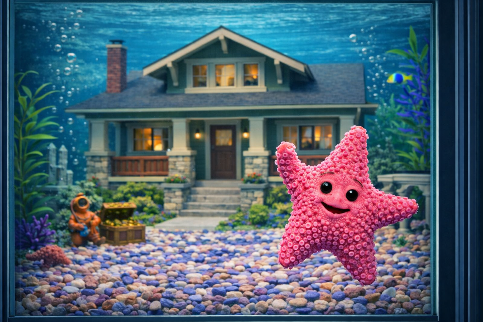 Aquarium starfish in front of a Crafstman home