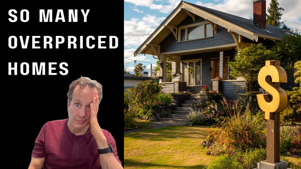 Tom Hume and a Tacoma Craftsman home with a dollar sign in place of a for sale sign