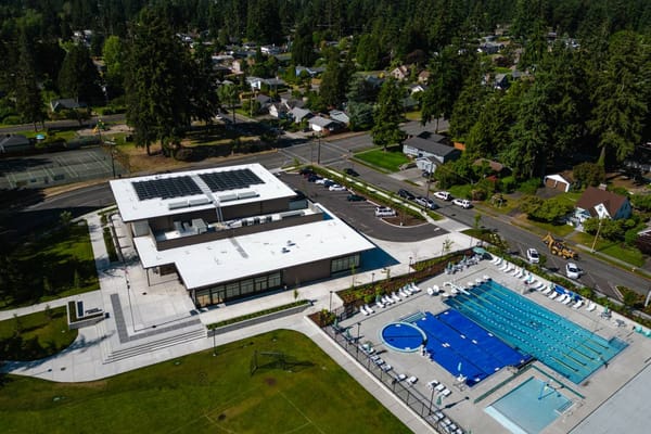 Community Center building in Fircrest, WA with swimming pool 