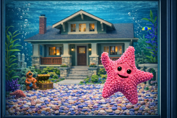 Aquarium starfish in front of a Crafstman home